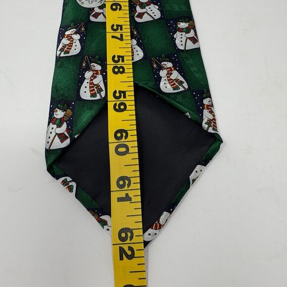 Yule Tie Greetings Hallmark Green Snowmen Holiday Necktie Christmas Vintage 62" - Picture 5 of 6